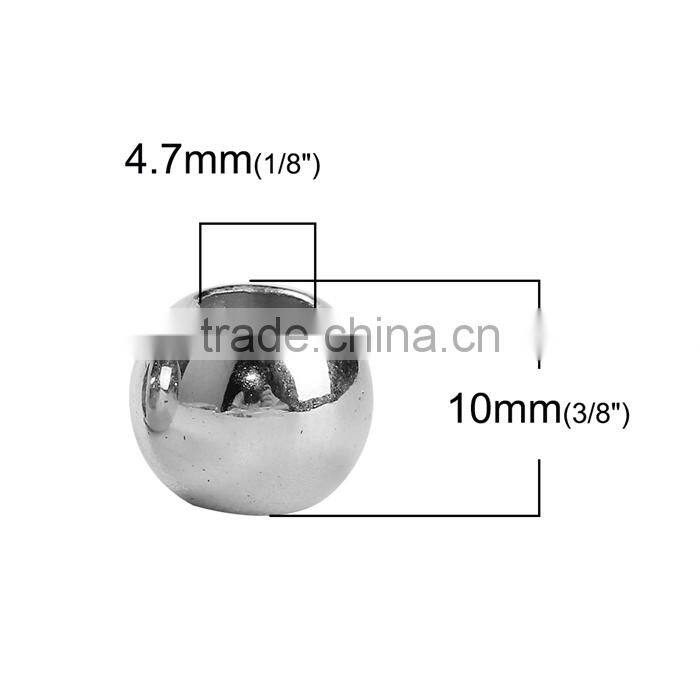 CCB Plastic European Style Large Hole Charm Beads Round Silver Tone