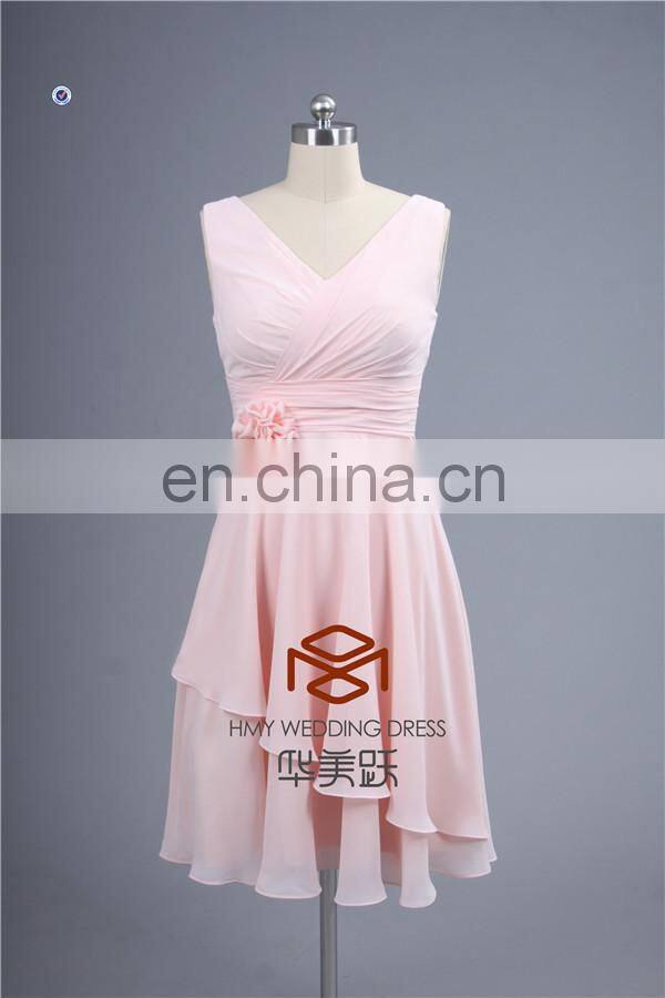 Lovely SHMY-B008 V-Neck and V-Back Knee Length Pink Chiffon Bridesmaid Dress