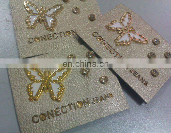 butterfly pu leather patch with rhinestones, jeans label with badge