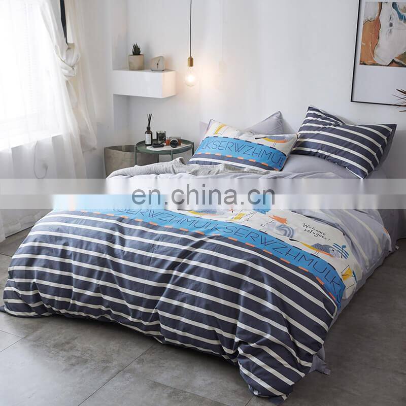 i@home Ins nordic white striped print cotton duvet bedsheets bedding set