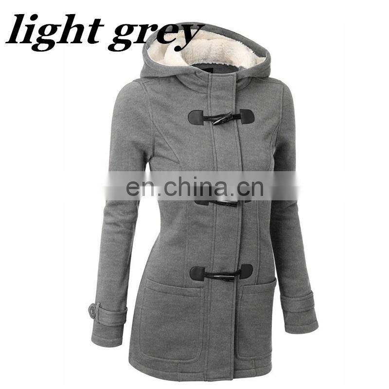 Wholesale custom-made women's Horn button jacket mid-long sleeve casual and comfortable fall winter loose sport jacket jogging j