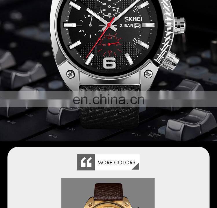 new SKMEI 9190 genuine leather strap 3atm water resistant quartz watch for men