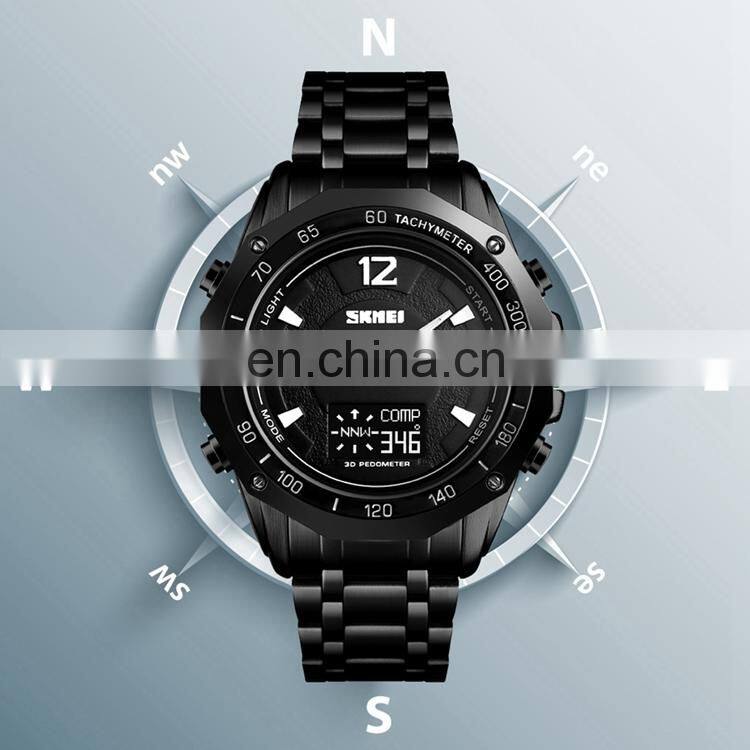 SKMEI 1464 Minimalist Analog Digital Men Business Watches Stainless Steel OLED Display Compass Sports Watch