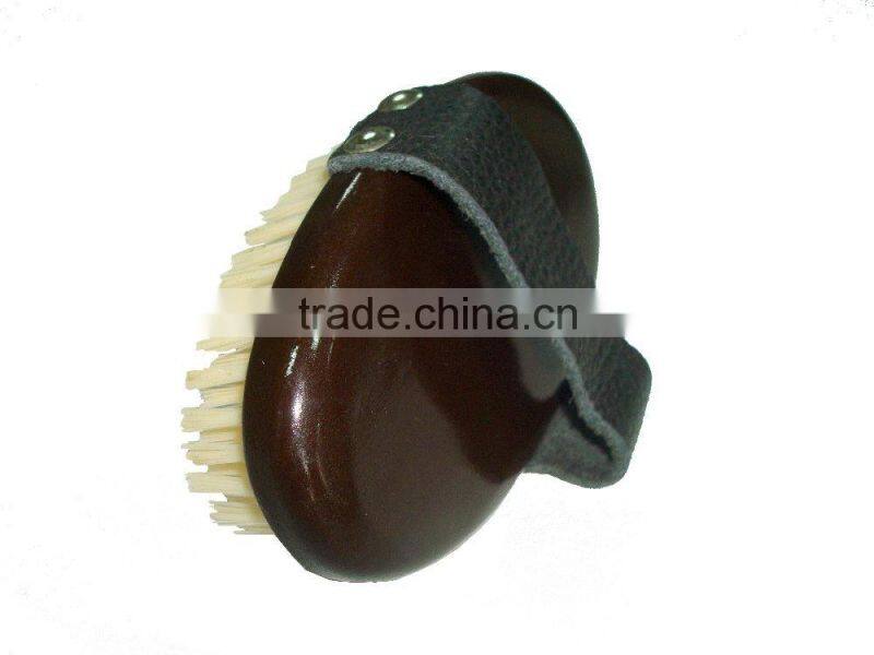 wooden beard brush with leather handle