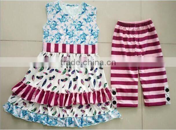 2016 boutique girl clothes 4 July fabric girls outfits kids clothing sets and stripe pants with ruffle