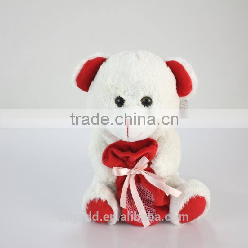 Plush Toy Christmas Bear Holdinng Candy Bag/Luck Soft Gift Toy Bear with Plush or Plastic Candy Bag /Stuffed Toy Bear in Clothes