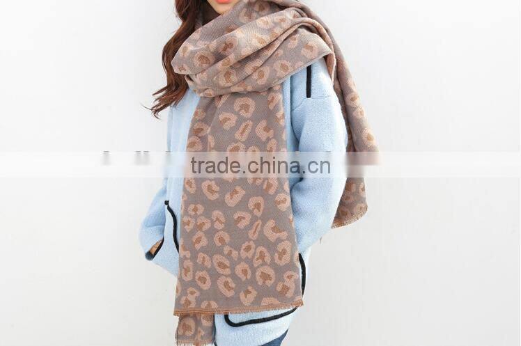 New Design Fashion Winter Wool Cashmere Pashmina Leopard Jacquard Ladies Stole Shawl Scarf