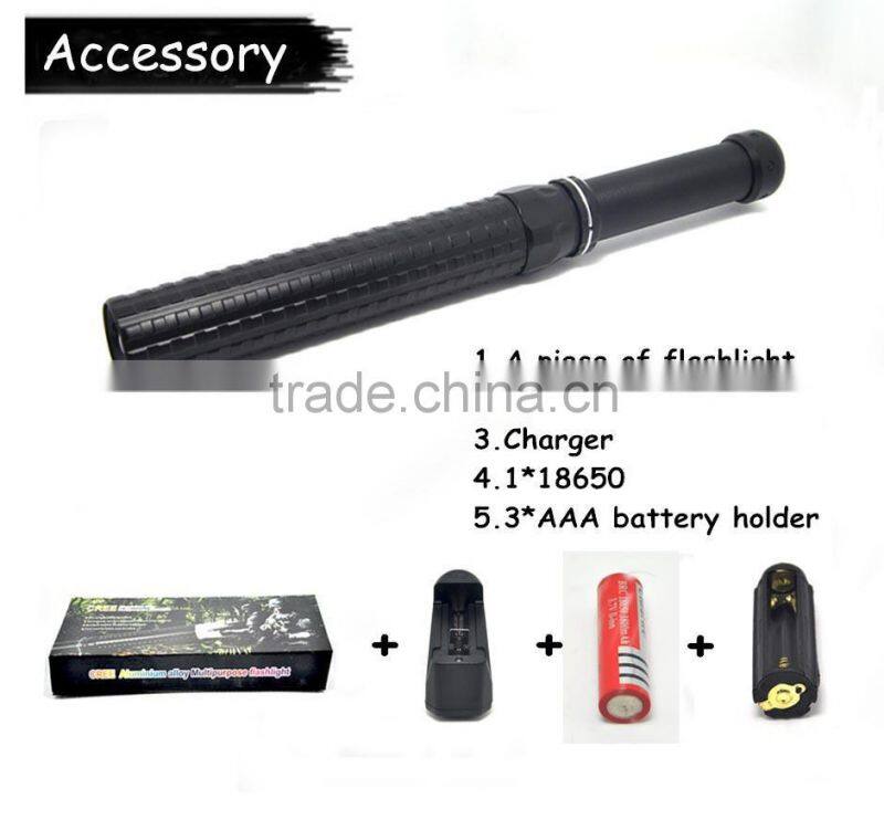 (120440) High quality 3*AAA/18650 rechargeable led flashlight torch police baton