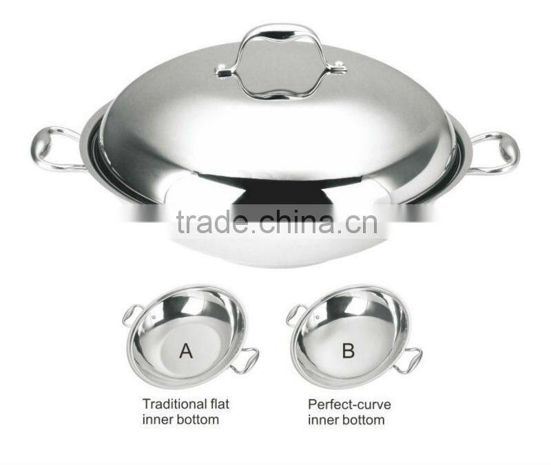 2015 New Products Guangdong Quality Tri-ply Clad Chinese Wok with Stainless Steel Lid For Wholesale