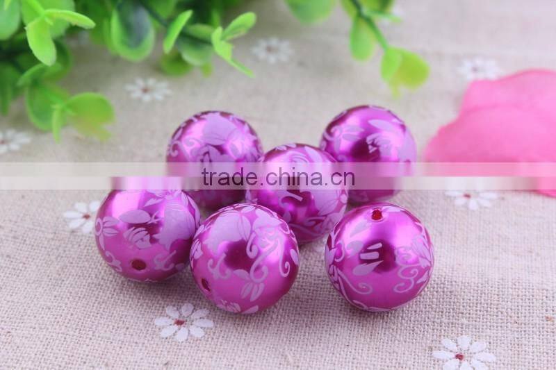 Factory price !!Imitated loose Round Acrylic faux Pearl Beads , Aqua flower Print fake Pearl Beads for party necklace using!!