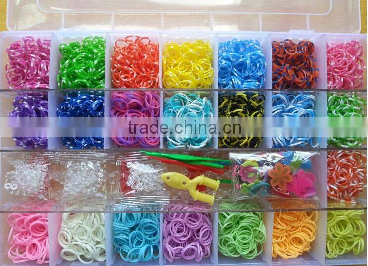 Look!! Cheapeast 2014 Newest Various of colors loom bands kit, wholesale Ecofriendly rubber loom bands bracelet kit in bulk!!!