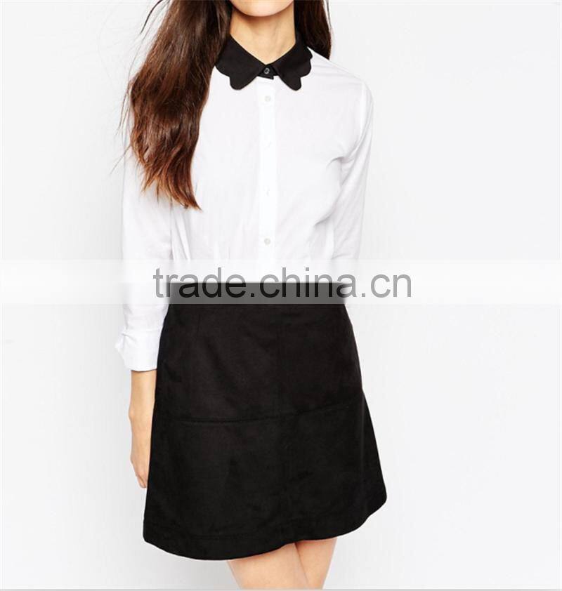 floral collar matching color women shirt long sleeves women blouse OEM service