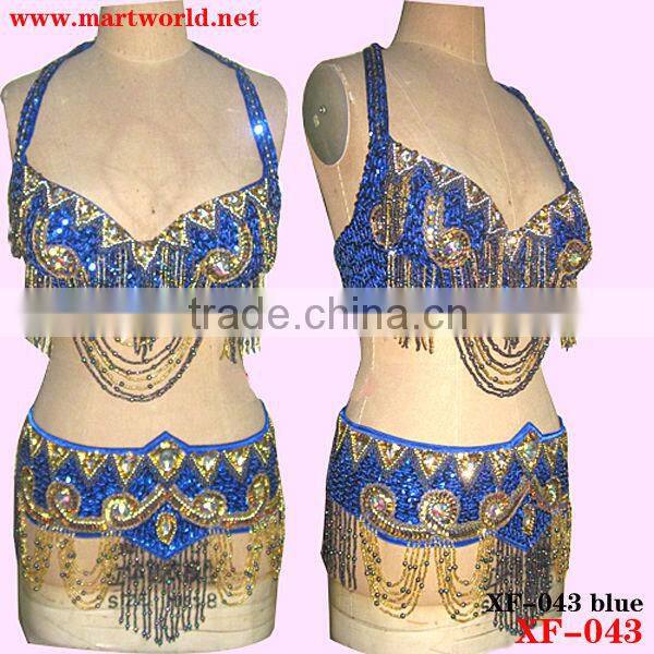pink sequin beaded bra top and belt costume (XF-043 pink)