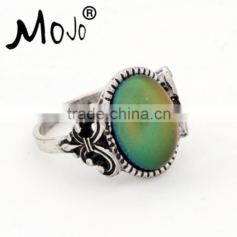 Safe Zinc Alloy Fashion Changing Color Mood Ring for Women Wholesale Big Stone Mood Beads
