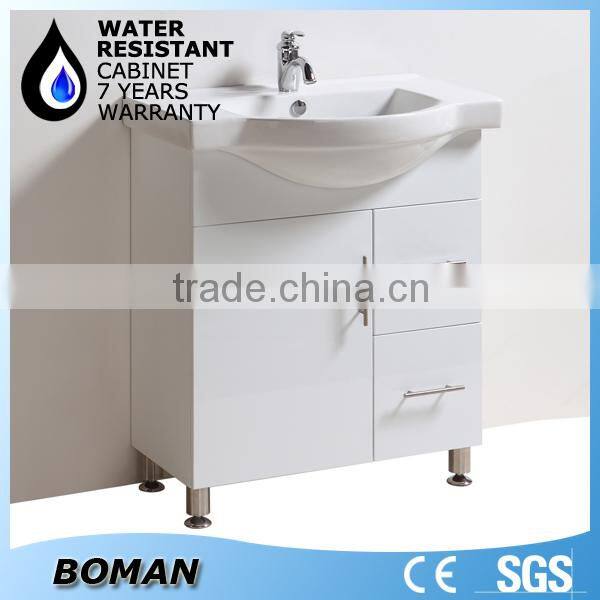 2015 Hangzhou Factory New Design 750mm Floor Standing White Painted Bathroom Wash Cabinet With legs