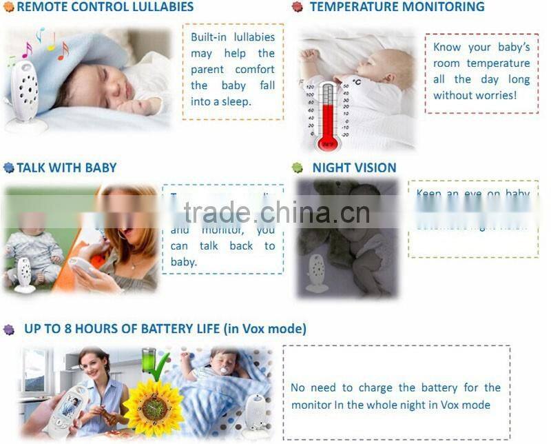 New 2.0inch baby camera monitor IR Night vision 2 way Talk Multi-language 8 Lullabies Temperature monitor VOX system baby phone