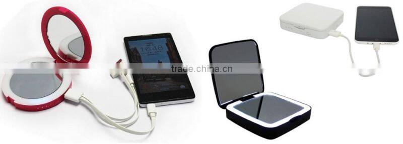 Square 5x magnifying usb recharging pocket mirror with power bank and light
