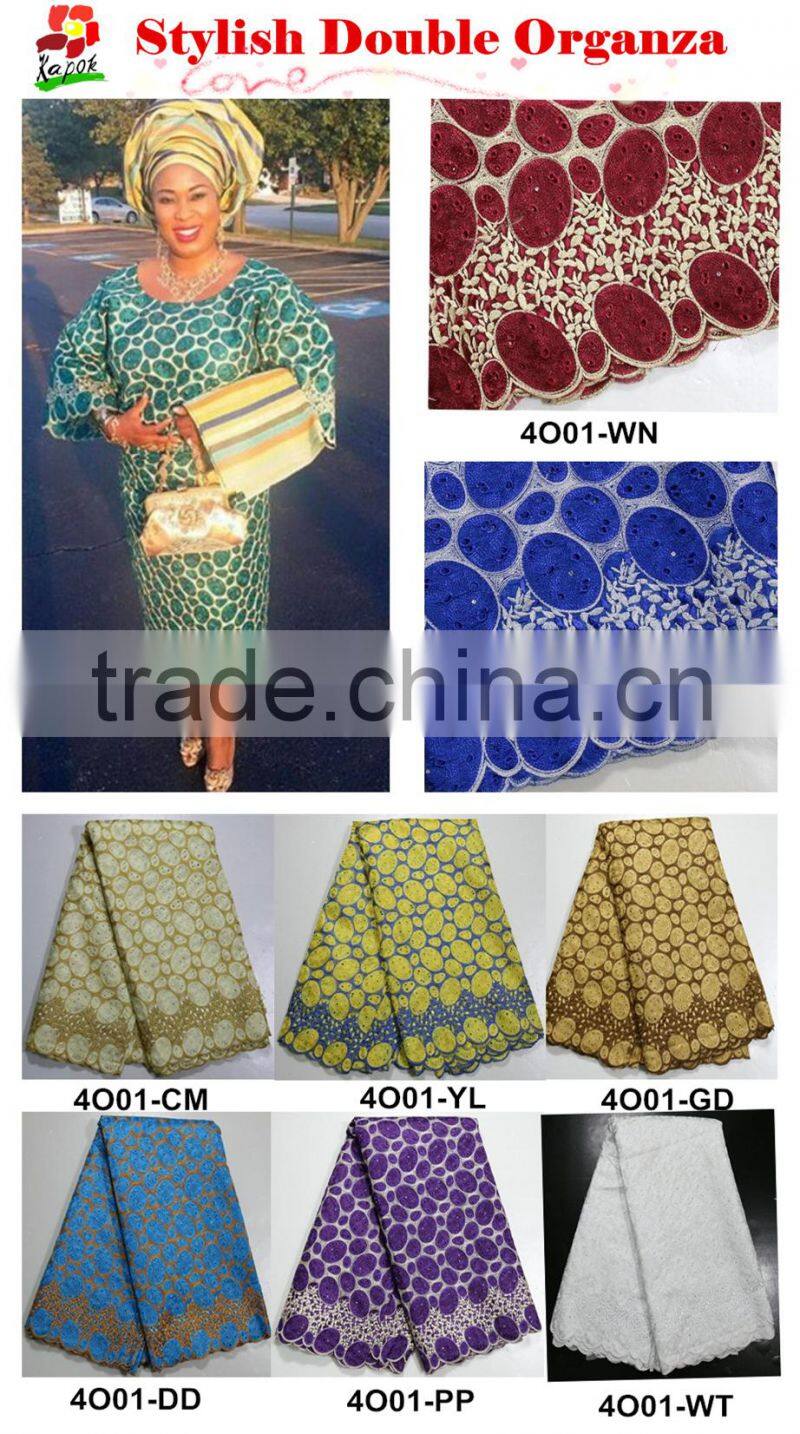 Latest design 100% polyester multicolour silk lace fabrics for party dress with a lot of stones