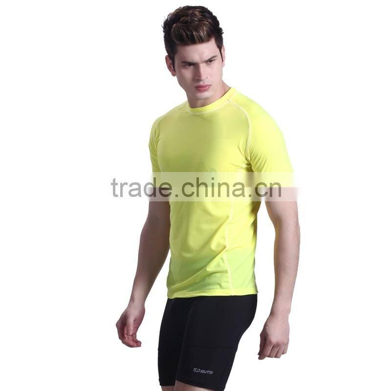 custom round collar short sleeve fluo yellow cycling tshirt