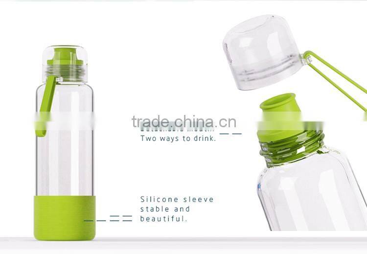 Wholesale promotional gift travel essential 480ml high borosilicate glass water bottle
