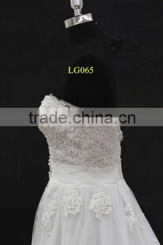 New beading lace appliques tulle drapping belt with beading trim sweetheart wedding dress