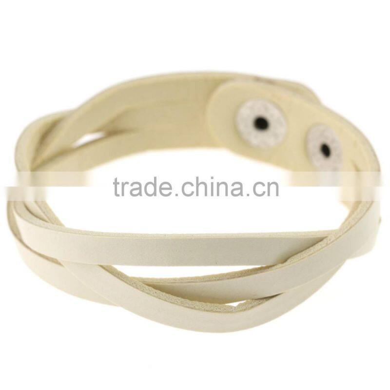 Handmade Weave Wrap Leather Snap Button Bracelet for Men and Women Gifts