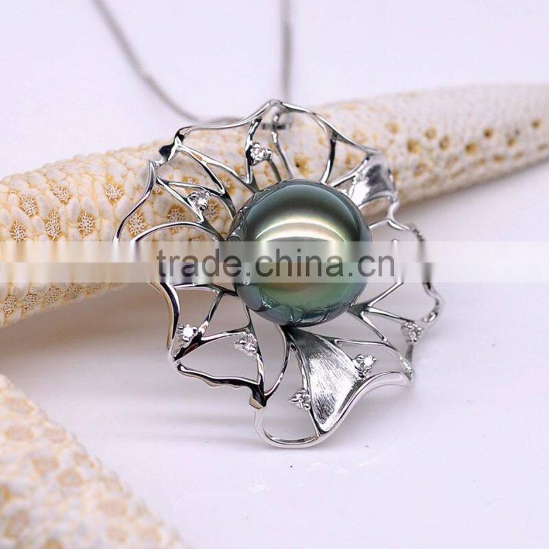 wholesale jewelry 12--13mm S925 silver tahitian black pearl pendant