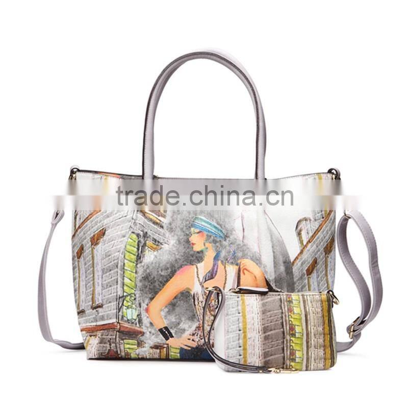 2016 newest design handbag nice lady handbag fashion PU handbag with wallet