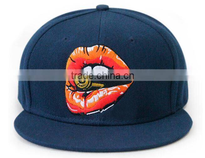 2015 Good quality custom blank snapback cap with leather brim