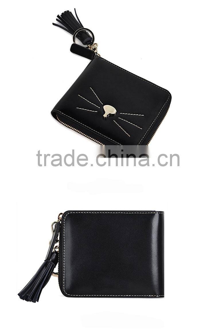 Japanese fancy cat short style cute wallet in black color