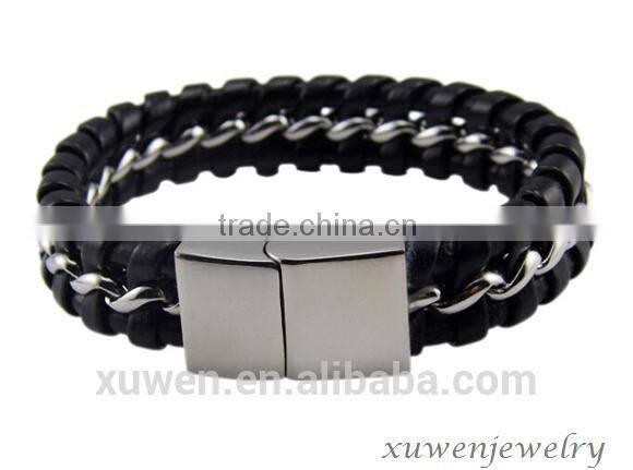 high end manufacturer stainless steel leather bracelets with magnetic clasp