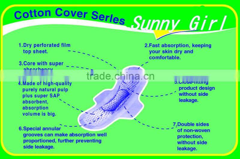 Promotional offer 260mm Sunny Girl sanitary pads day and night usage Buy 10pads free 5 mini pads