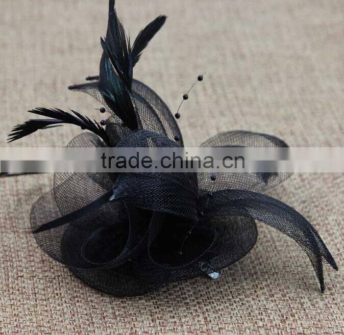 Elegant Lady Black Feather Lace Flower Bridal Fascinator Wedding Hair Clip Headpiece