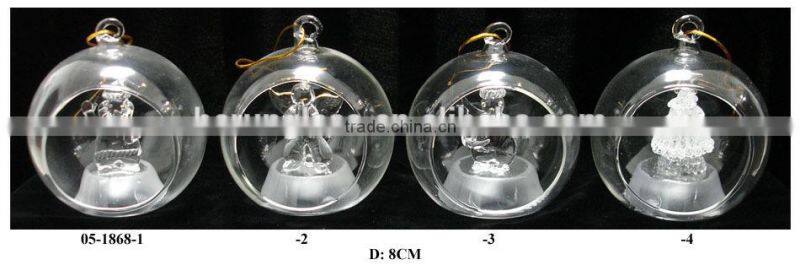 Hand Painted LED Light Semi-open glass ball with Spun Glass Tree inside