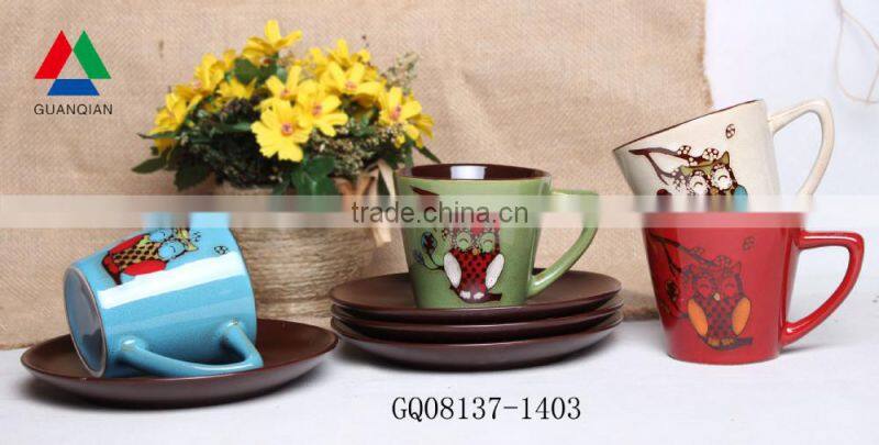 Best Selling heart shape decal ceramic cup and saucer for cheap bulk