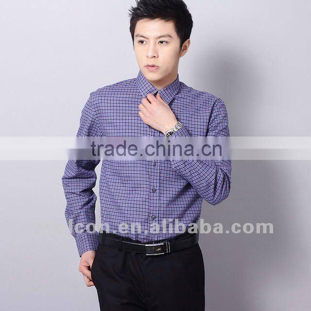 Fashion long sleeve latest brand name design Korean casual style slim fit 100% cotton purple twill plaids fancy men denim shirts