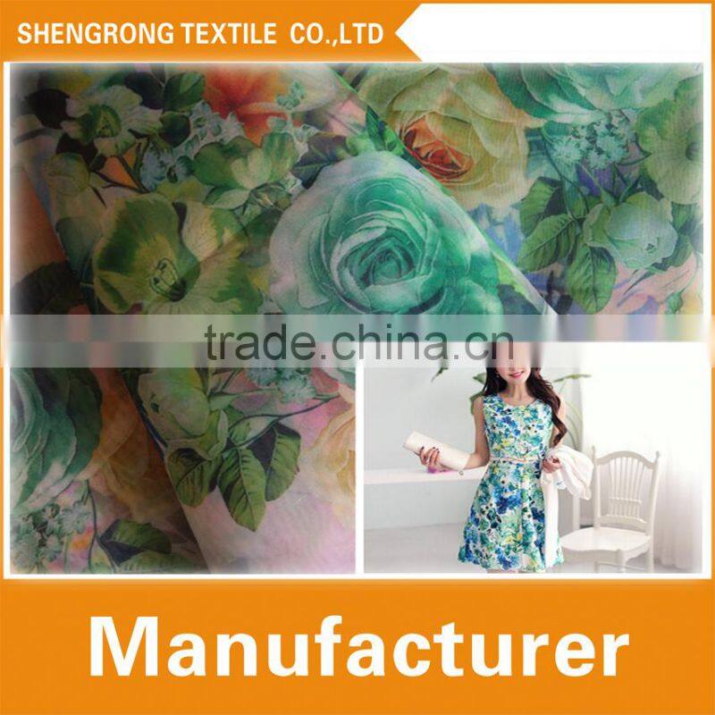 2015 Customize Flower Transfer Organza Printed Fabric ForFashion Dress