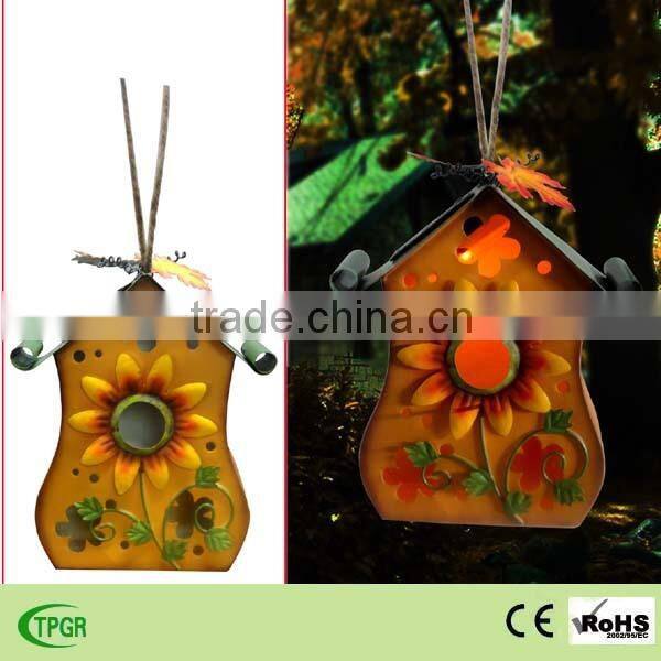 autumn garden ornament solar powered metal bird house hanging lantern