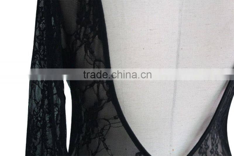 sexu back open evening dress lace bodycon dress long sleeve black color Factory supply