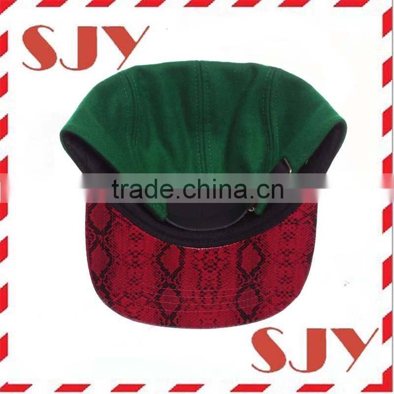 Custom Green Wool & Faux Red Snakeskin 5 Panel Hat