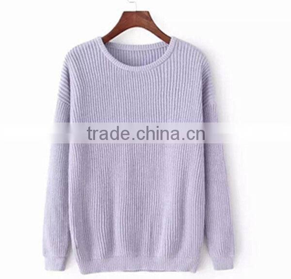 BGA15049 Ladies fashion round neck long sleeve loose style cotton sweater