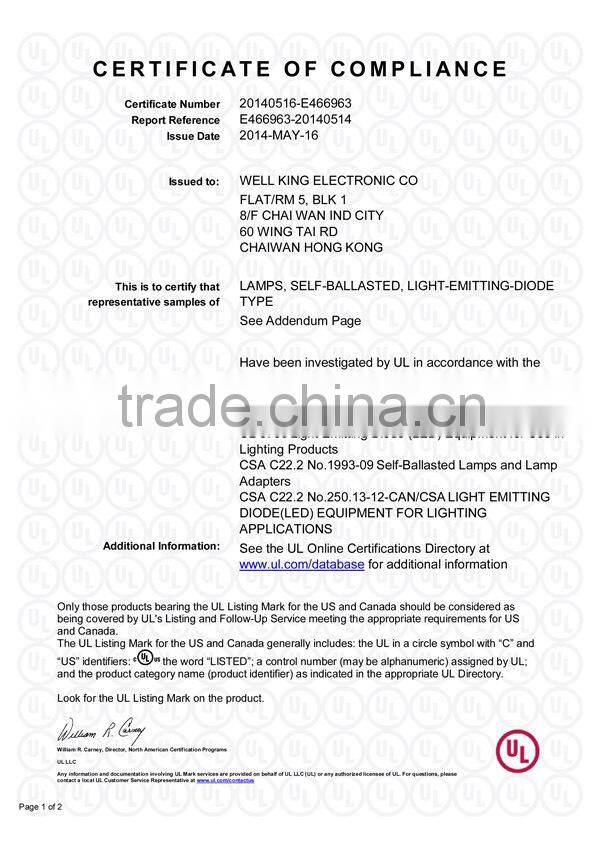 2015 new UL CUL CE RoHS 8W 10W 12W E27 E26 china a19 led bulb 9w