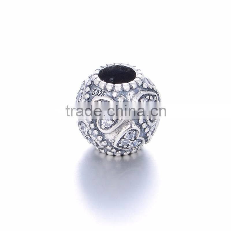 X325 Wholesale Engravable Silver Heart Charms Beads With Zircon