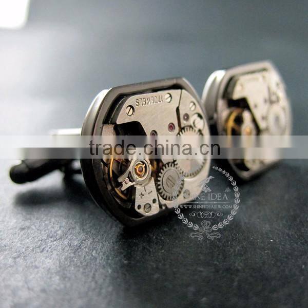 15x18mm vintage style steam punk watch movement core rhodium,metal gun black fashion cuff links 6600067