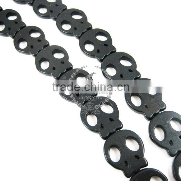 1 string 15inch 19x21mm vintage black dyeing turquoise skull faces Halloween large unique beads 3010012