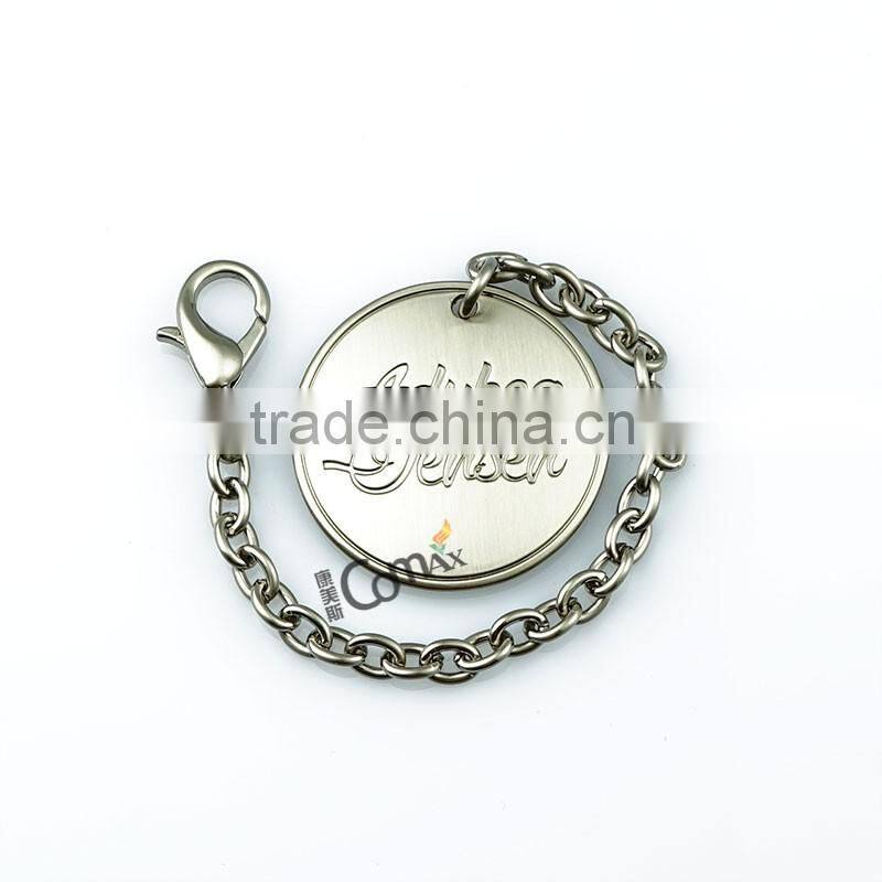 Brush nickel custom solid round metal handbag pendant