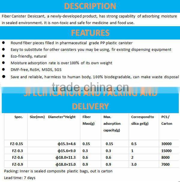 Absorbent food pad desiccant with small bottle