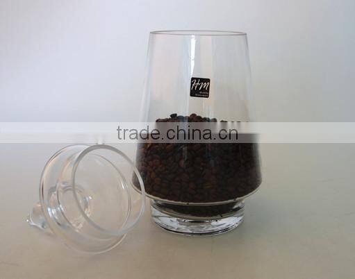 high clear blown glass canister with glass lid used for food