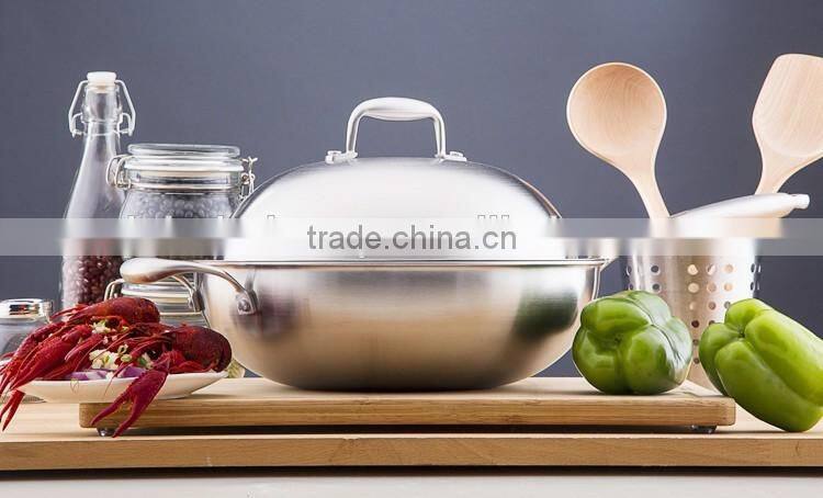 3 Layer Hot sale Stainless Steel Wok Pan,Chinese Wok no ear