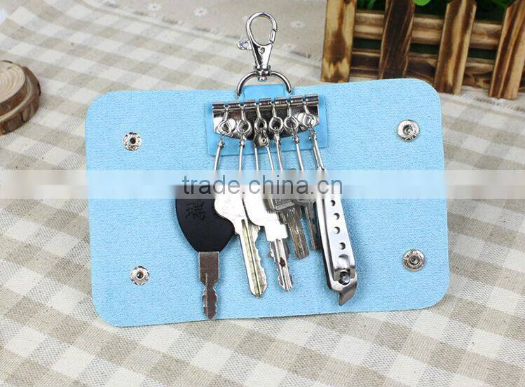 2014 New Portable Women Men PU Leather Key Wallets Case Holder Purse Organizer Bag 6 Key Rings for Car Door Drawer Lock Keys